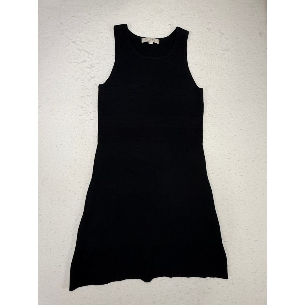 LOFT Ann Taylor Womens Small Black Knit Fit & Flare Sleeveless Ribbed Dress
